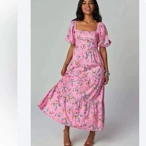 Buddy Love Hot Pink Floral Cotton Maxi Dress Women’s Size Medium